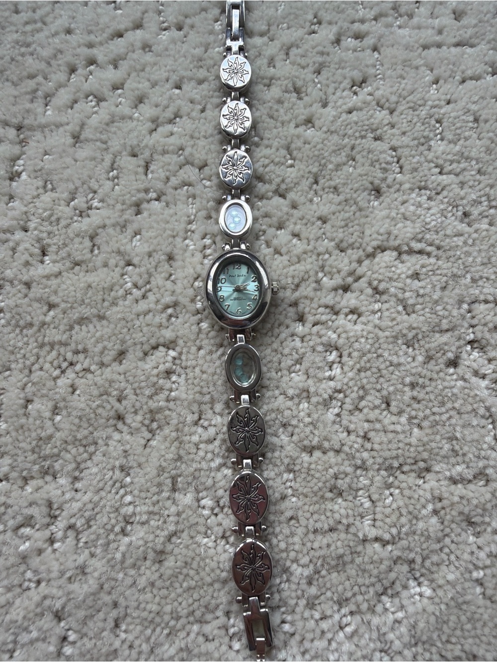 Vintage Paul Jardin Teal Iridescent Floral Link Bracelet Watch